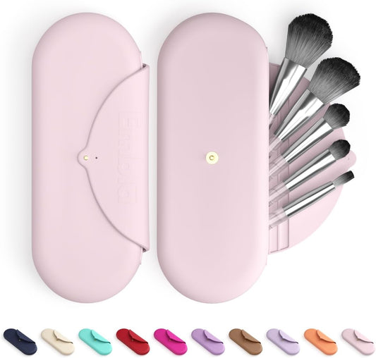 Makeup Brush Holder Travel Cosmetic Case Pouch, Soft Silicone Cosmetic Bag Make up Brushes Holder with Snap Closure,Travel Brush Case - Rosette